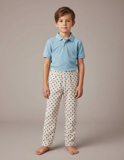 Pantalon Velours Crème Points Noirs Ample Enfant - Beige