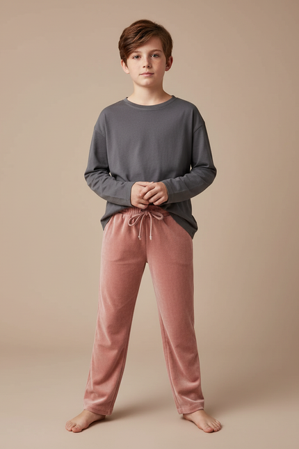 Pantalon Velours Rose Doux Enfant Confortable