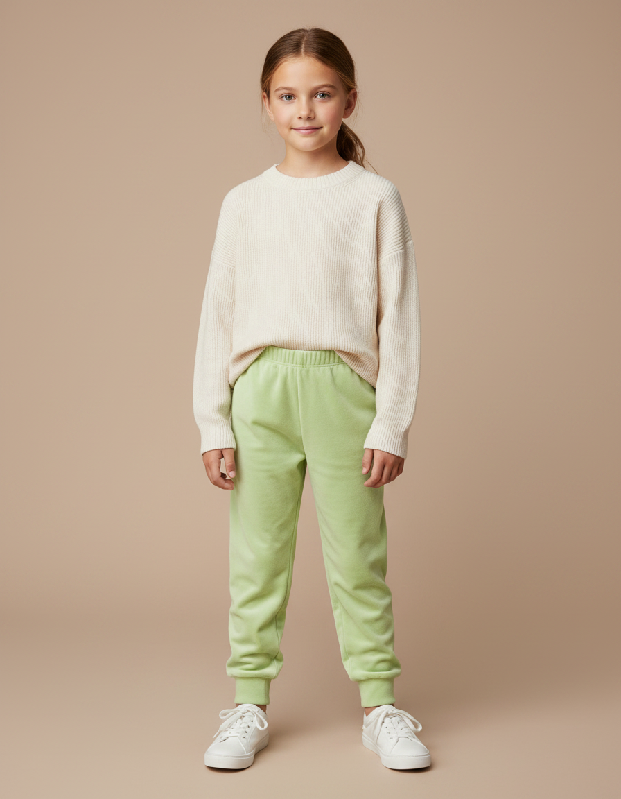 Pantalon Velours Vert Clair Doux Confortable Enfant
