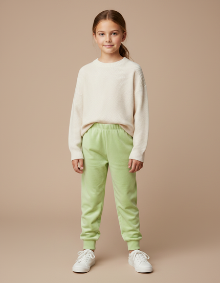 Pantalon Velours Vert Clair Doux Confortable Enfant