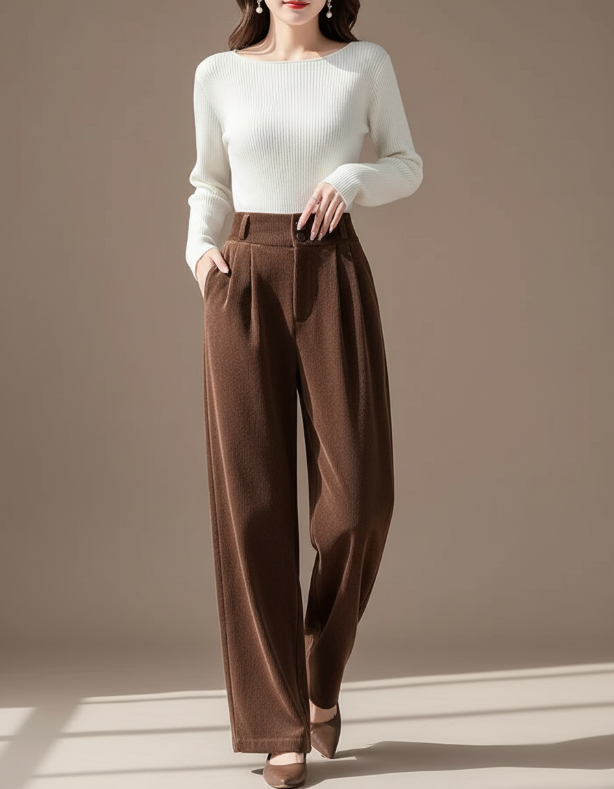 Pantalon Velours Femme Chocolat - Marron