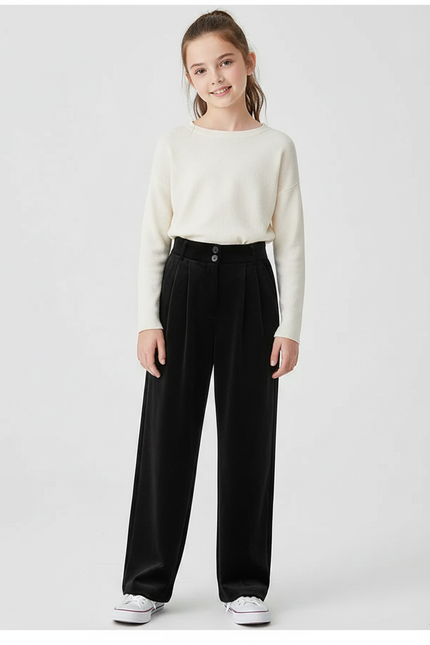 Pantalon Velours Noir Ample Droit Taille Haute