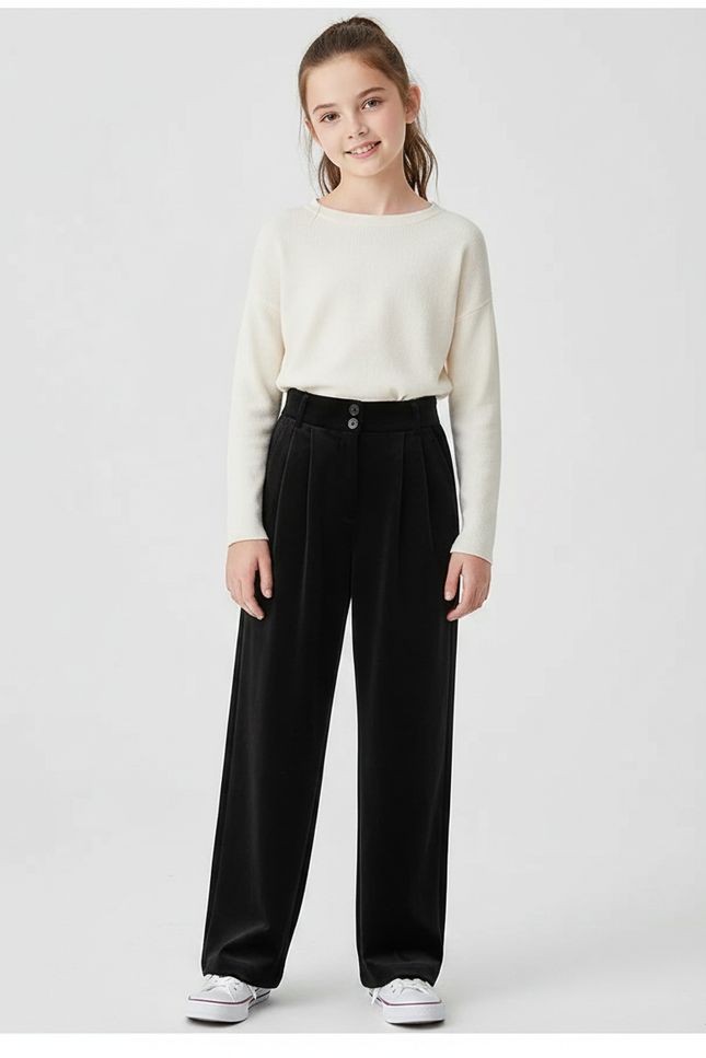 Pantalon Velours Noir Ample Droit Taille Haute