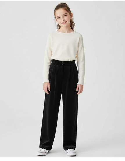 Pantalon Velours Noir Ample Droit Taille Haute