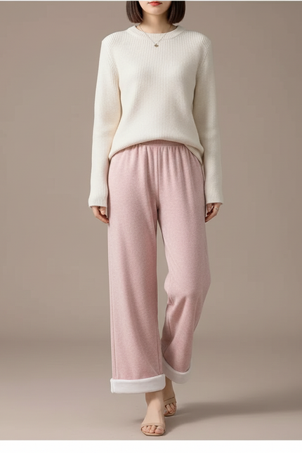 Pantalon Velours Rose Ample Droit Doublé Chaud