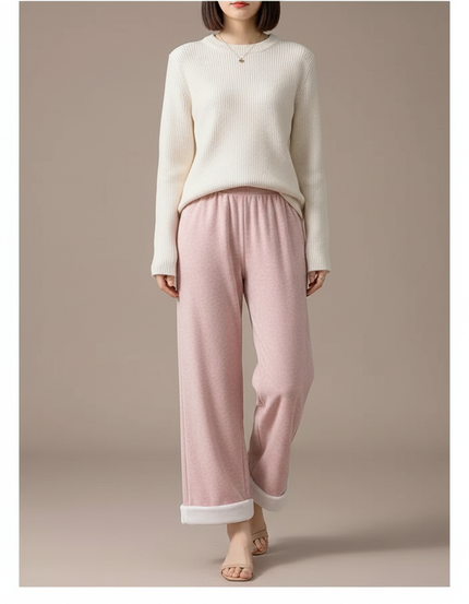 Pantalon Velours Rose Ample Droit Doublé Chaud