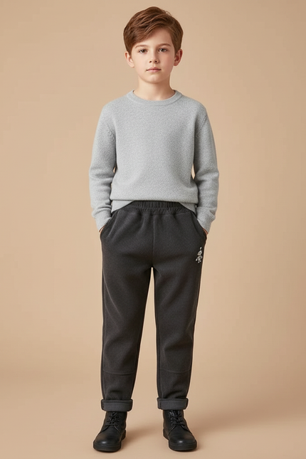 Pantalon Velours Côtelé Gris Décontracté Garçon Hiver - Cordé