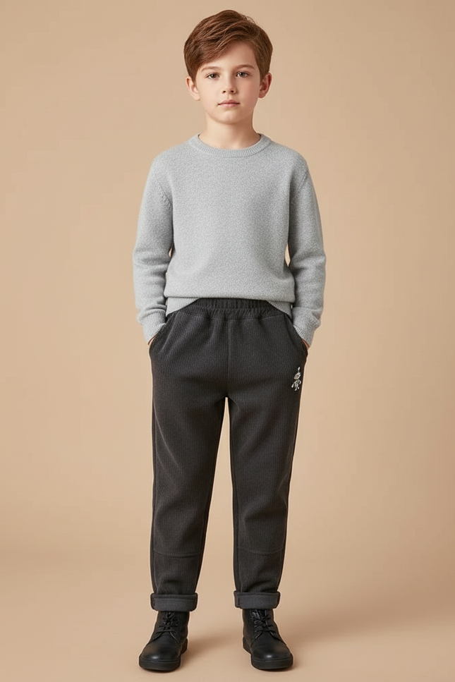 Pantalon Velours Côtelé Gris Décontracté Garçon Hiver - Cordé
