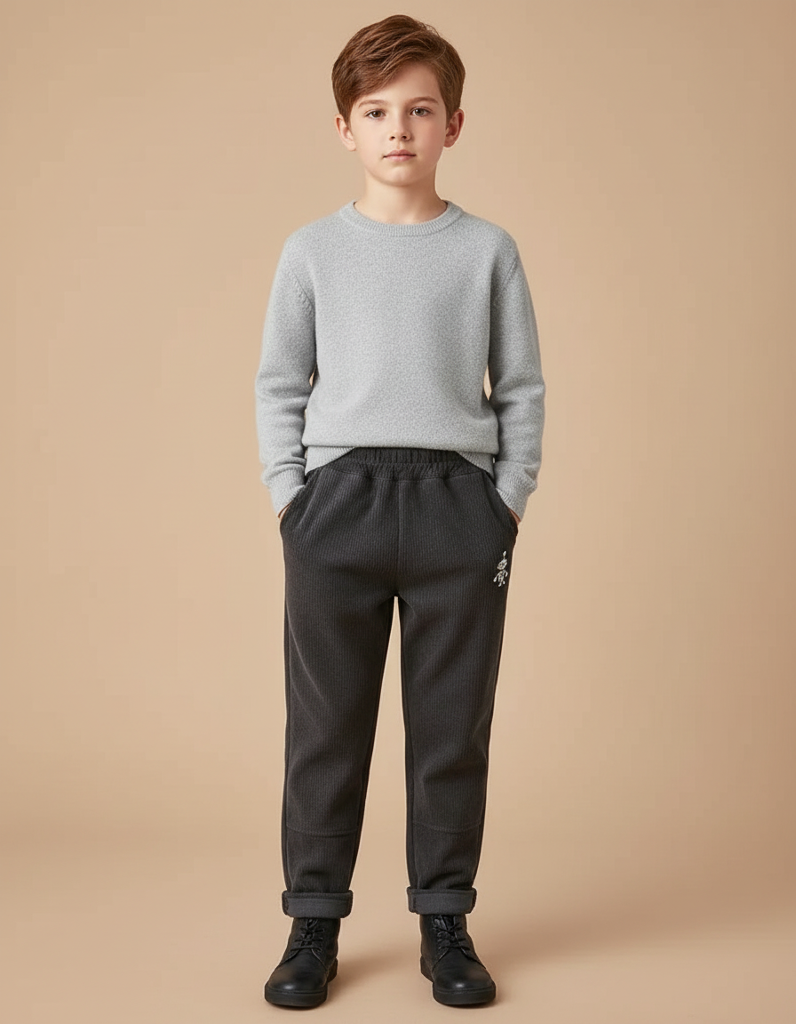 Pantalon Velours Côtelé Gris Décontracté Garçon Hiver - Cordé