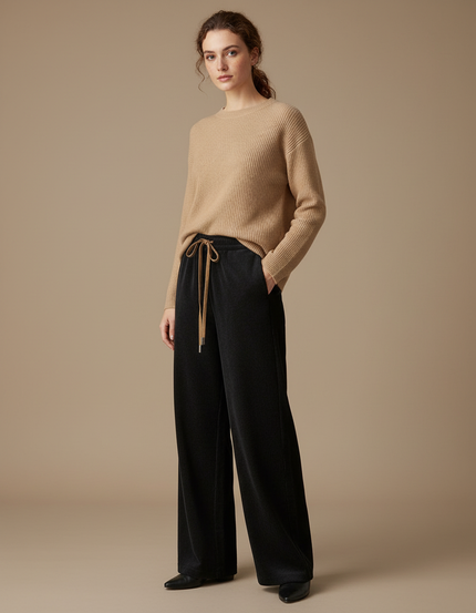 Pantalon Velours Noir Côtelé Ample Décontracté Femmes - Cordé