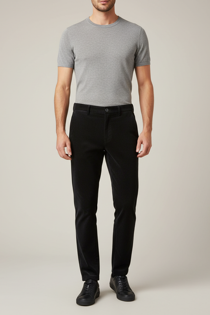 Pantalon Velours Noir Côtelé Homme Droit Décontracté - Cordé