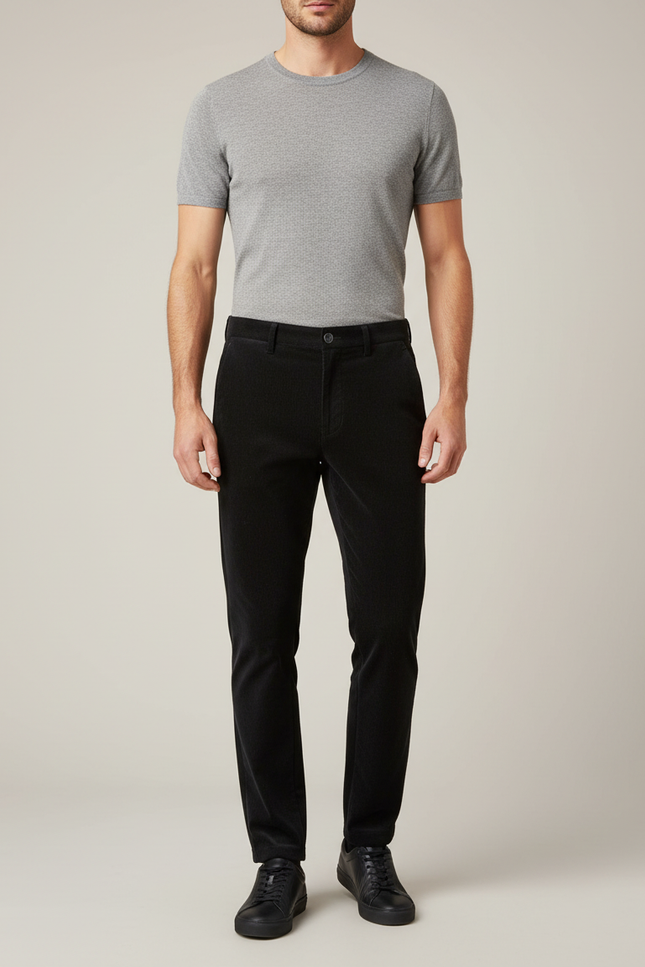 Pantalon Velours Noir Côtelé Homme Droit Décontracté - Cordé