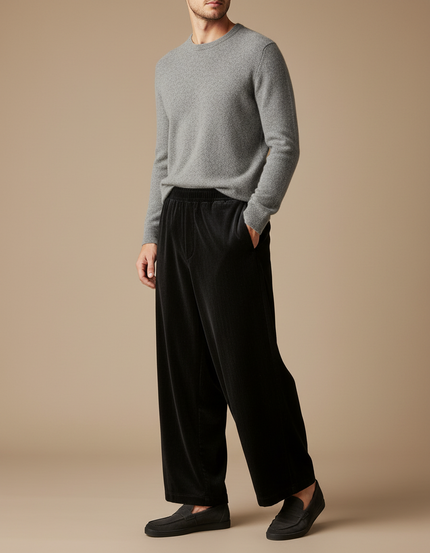 Pantalon Velours Noir Côtelé Ample Élastique Homme - Cordé