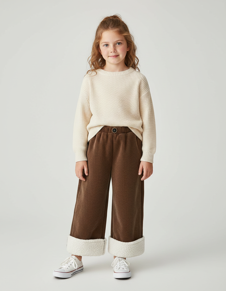 Pantalon Velours Côtelé Marron Doublé Chaud Fille - Cordé