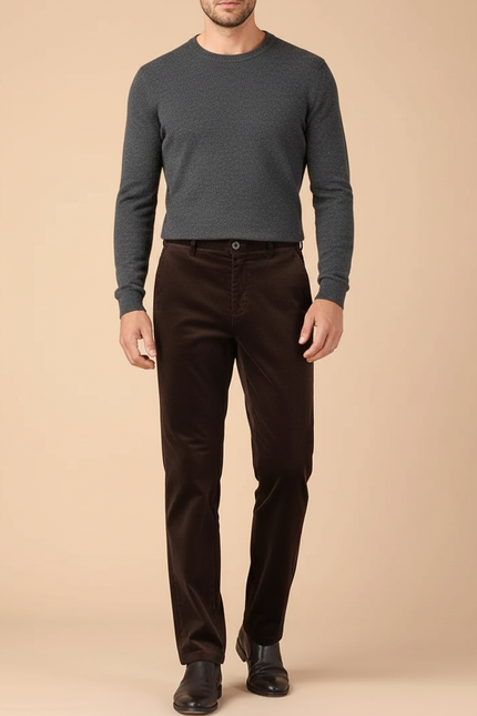 Pantalon Velours Marron Côtelé Droit Homme Chic