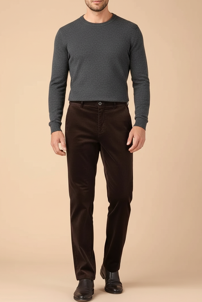 Pantalon Velours Marron Côtelé Droit Homme Chic