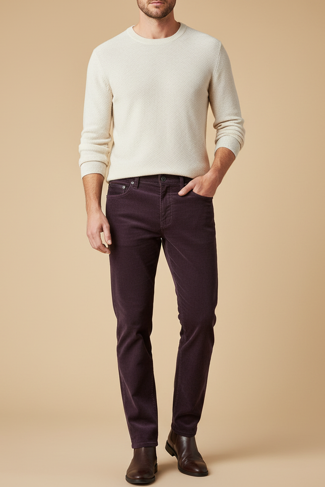 Pantalon Velours Cotelé Slim Homme - Bordeaux Cordé