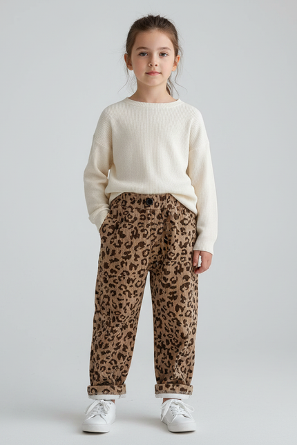Pantalon Velours Cotele Leopard - Imprimé Cordé