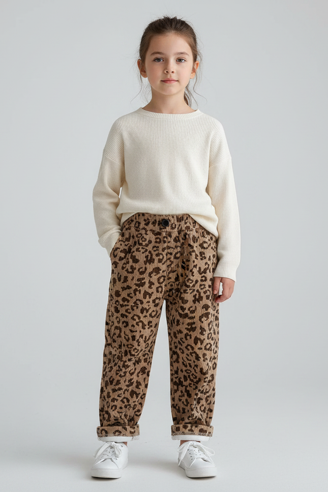 Pantalon Velours Cotele Leopard - Imprimé Cordé