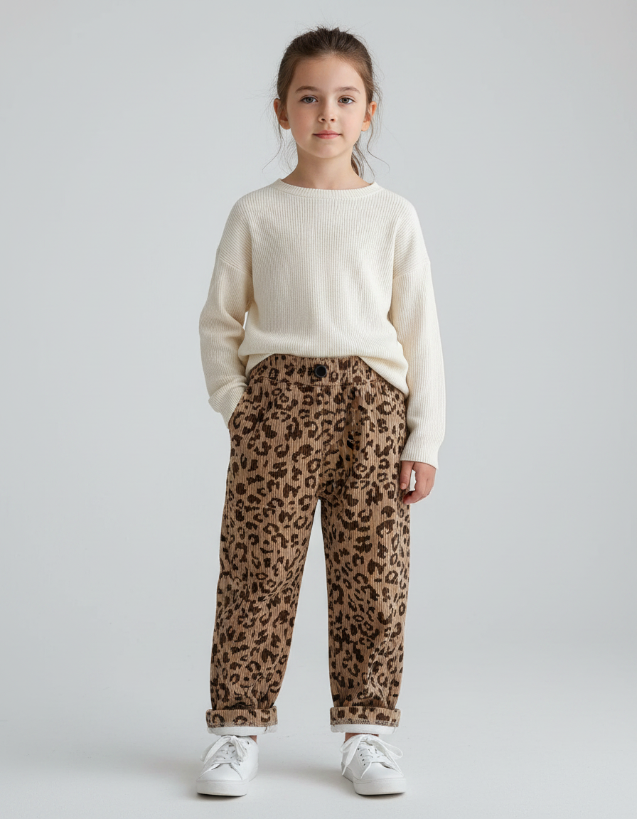 Pantalon Velours Cotele Leopard - Imprimé Cordé