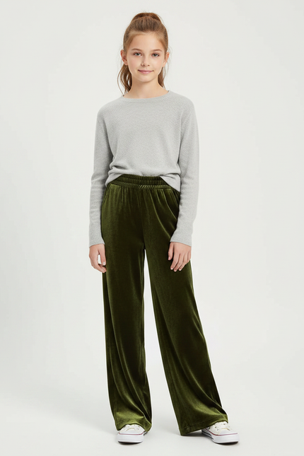 Pantalon Velours Vert Ample Fluide Fille