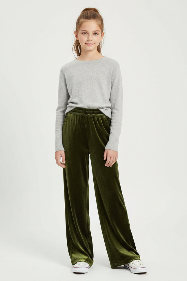 Pantalon Velours Vert Ample Fluide Fille
