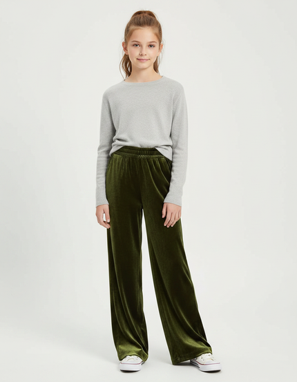 Pantalon Velours Vert Ample Fluide Fille