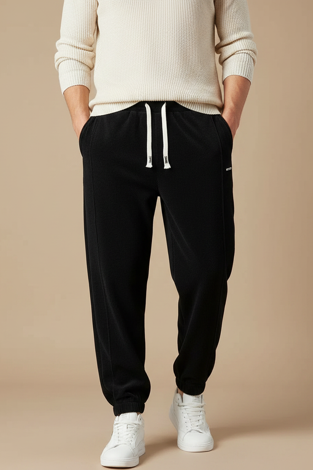 Pantalon Velours Noir Côtelé Décontracté Cordon Élastique Homme - Cordé