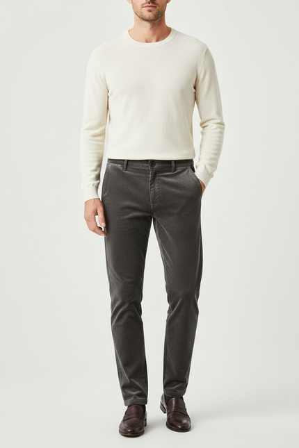 Pantalon Velours Gris Côtelé Slim Homme Élégant - Cordé