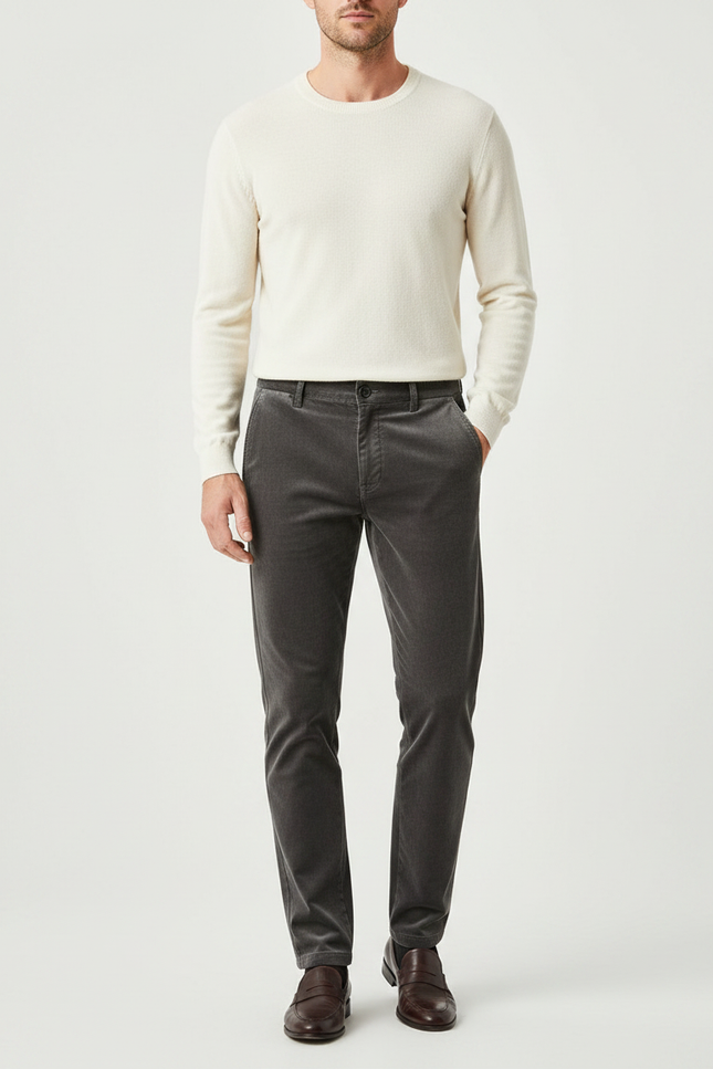 Pantalon Velours Gris Côtelé Slim Homme Élégant - Cordé