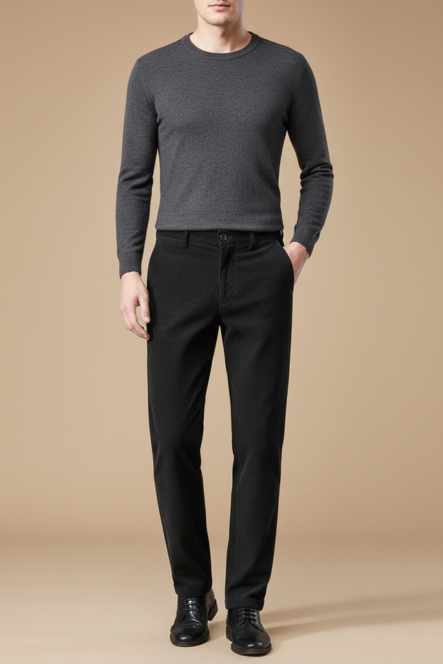 Pantalon Velours Noir Côtelé Slim Élégant Homme - Cordé