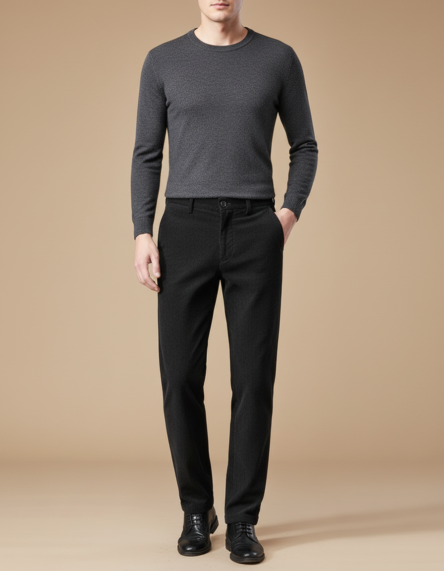 Pantalon Velours Noir Côtelé Slim Élégant Homme - Cordé