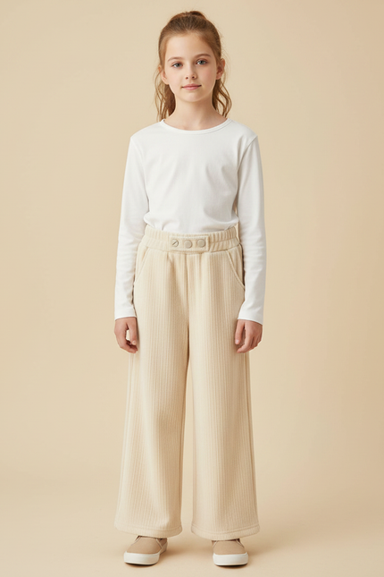 Pantalon Velours Côtelé Large Beige Enfant - Cordé