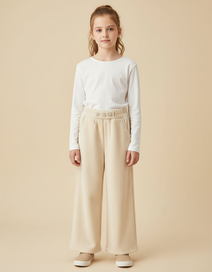 Pantalon Velours Côtelé Large Beige Enfant - Cordé