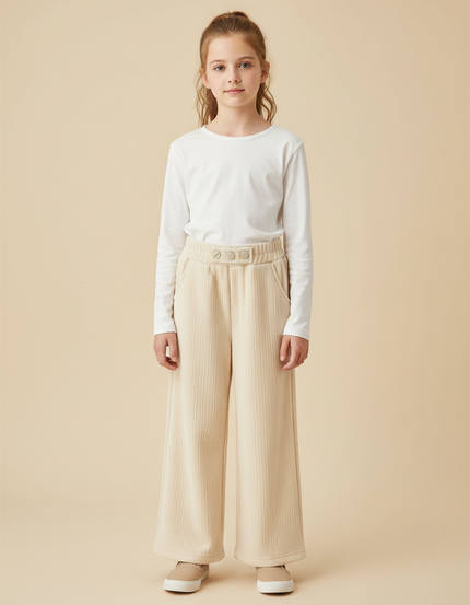 Pantalon Velours Côtelé Large Beige Enfant - Cordé