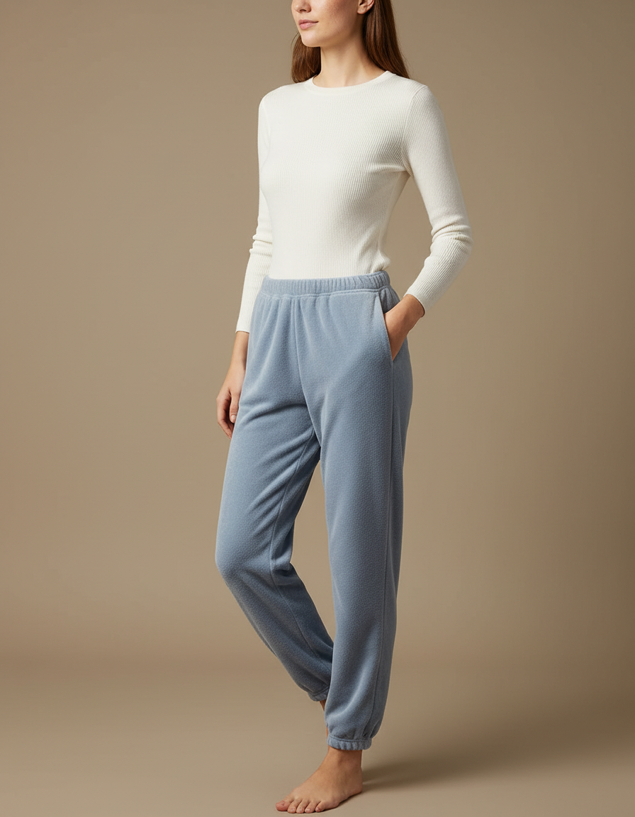 Pantalon Velours Bleu Doux Confortable Élastique Femme