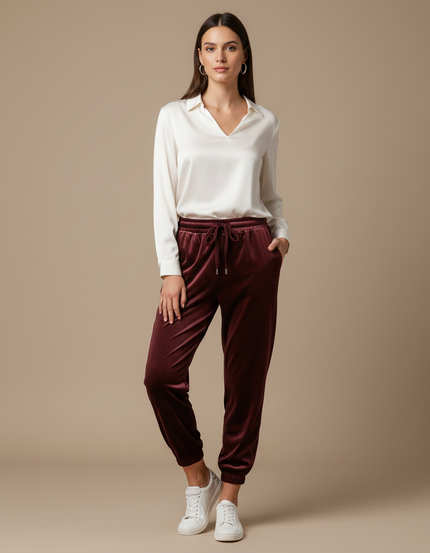 Pantalon Velours Bordeaux Jogger Confortable Femme