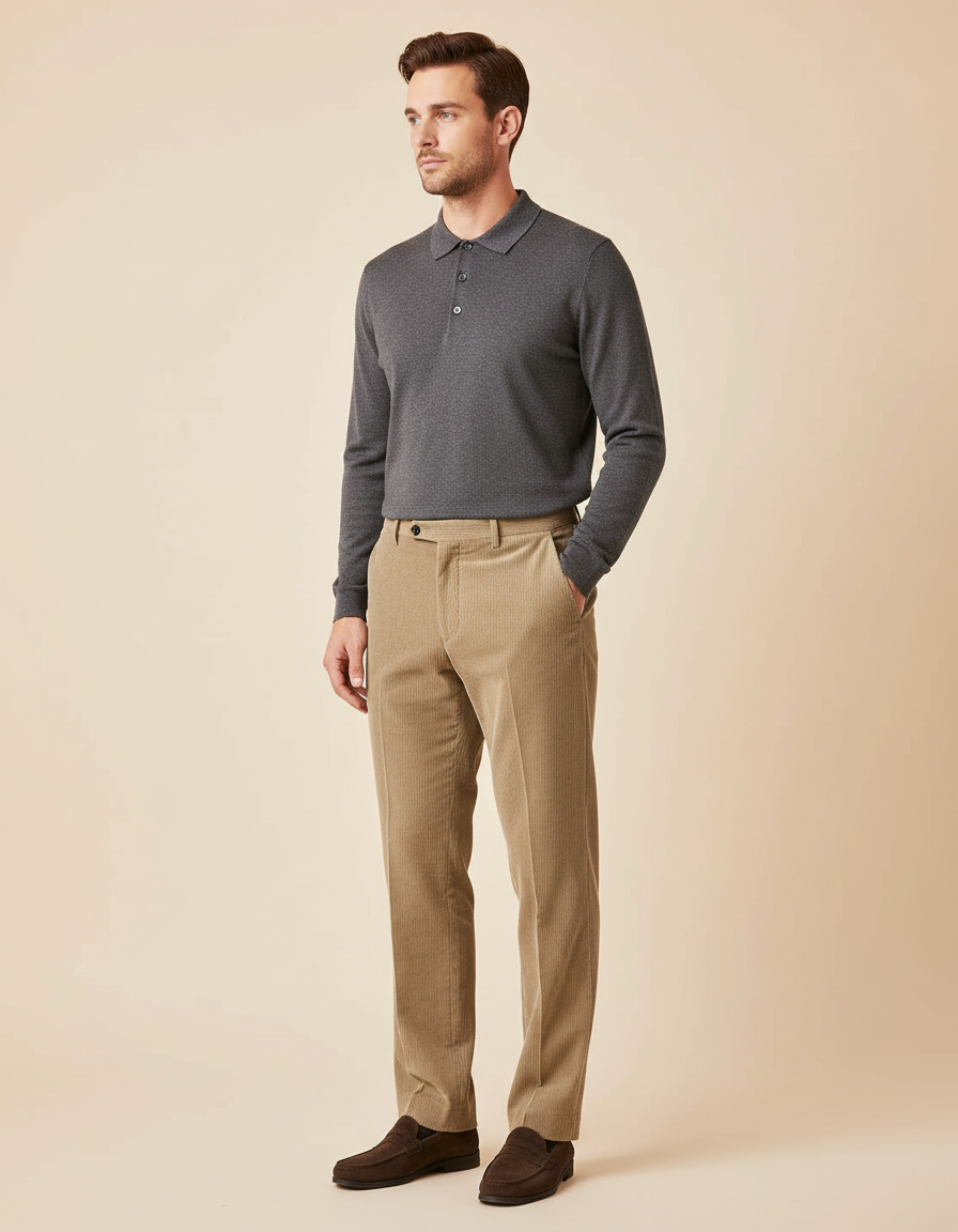 Pantalon Velours Homme Beige - Camel Cordé