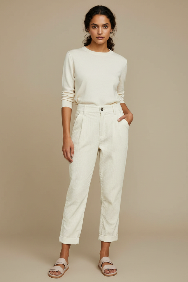 Pantalon Velours Femme Blanc - Cordé