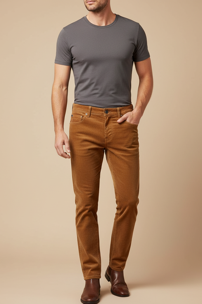 Pantalon Velours Côtelé Marron Coupe Droite Homme - Cordé
