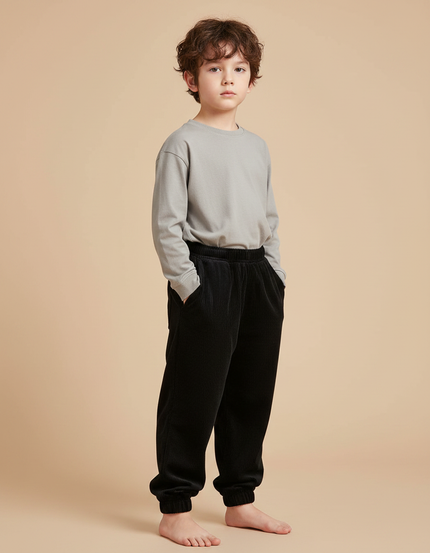 Pantalon Velours Côtelé Noir Ample Enfant - Cordé