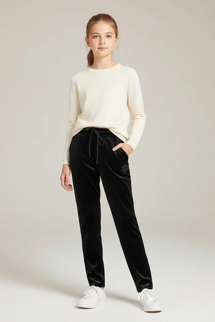 Pantalon Velours Noir Coupe Droite Enfant Décontracté