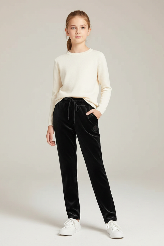 Pantalon Velours Noir Coupe Droite Enfant Décontracté