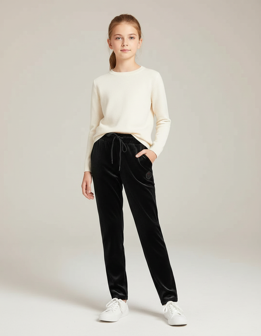 Pantalon Velours Noir Coupe Droite Enfant Décontracté