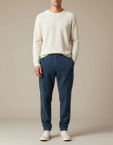 Pantalon Velours Côtelé Bleu Décontracté Homme - Cordé