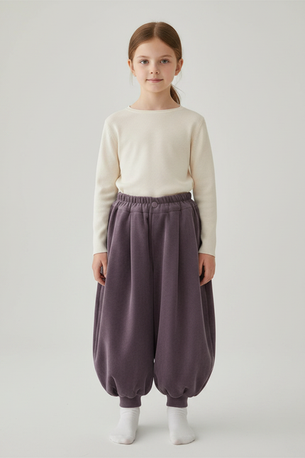 Pantalon Velours Côtelé Ample Violet Doublé Fille - Cordé