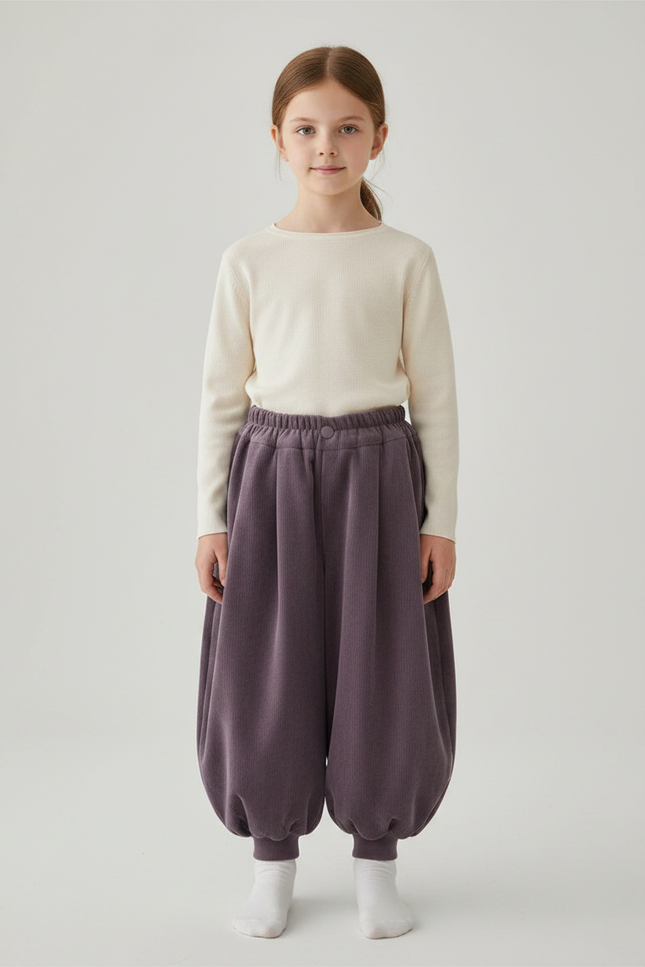 Pantalon Velours Côtelé Ample Violet Doublé Fille - Cordé