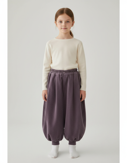 Pantalon Velours Côtelé Ample Violet Doublé Fille - Cordé