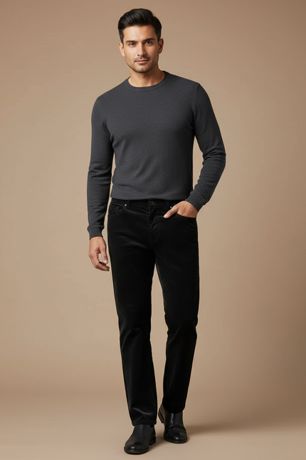 Pantalon Velour Slim - Noir Cordé
