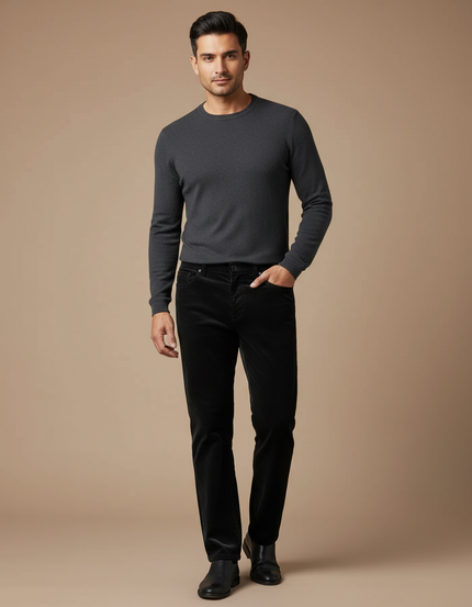 Pantalon Velour Slim - Noir Cordé